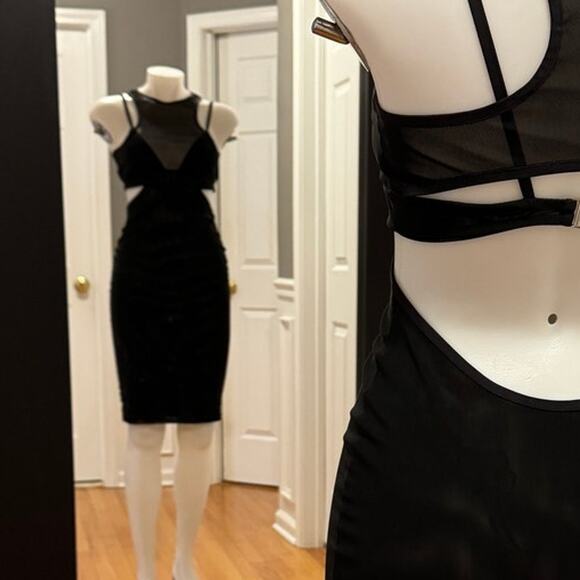 Bec & Bridge Kathy Sexy Mesh Cut Out Black Midi Body Dress Size 4 Semi Sheer - Picture 4 of 16